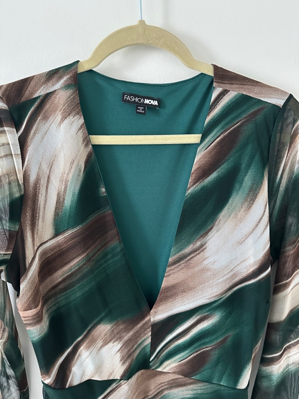 Fashion Nova Teal, Brown & Cream Abstract Wrap Midi Dress 1X - Picture 2 of 6